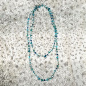 Turquoise Glass Bead Long Chain Necklace